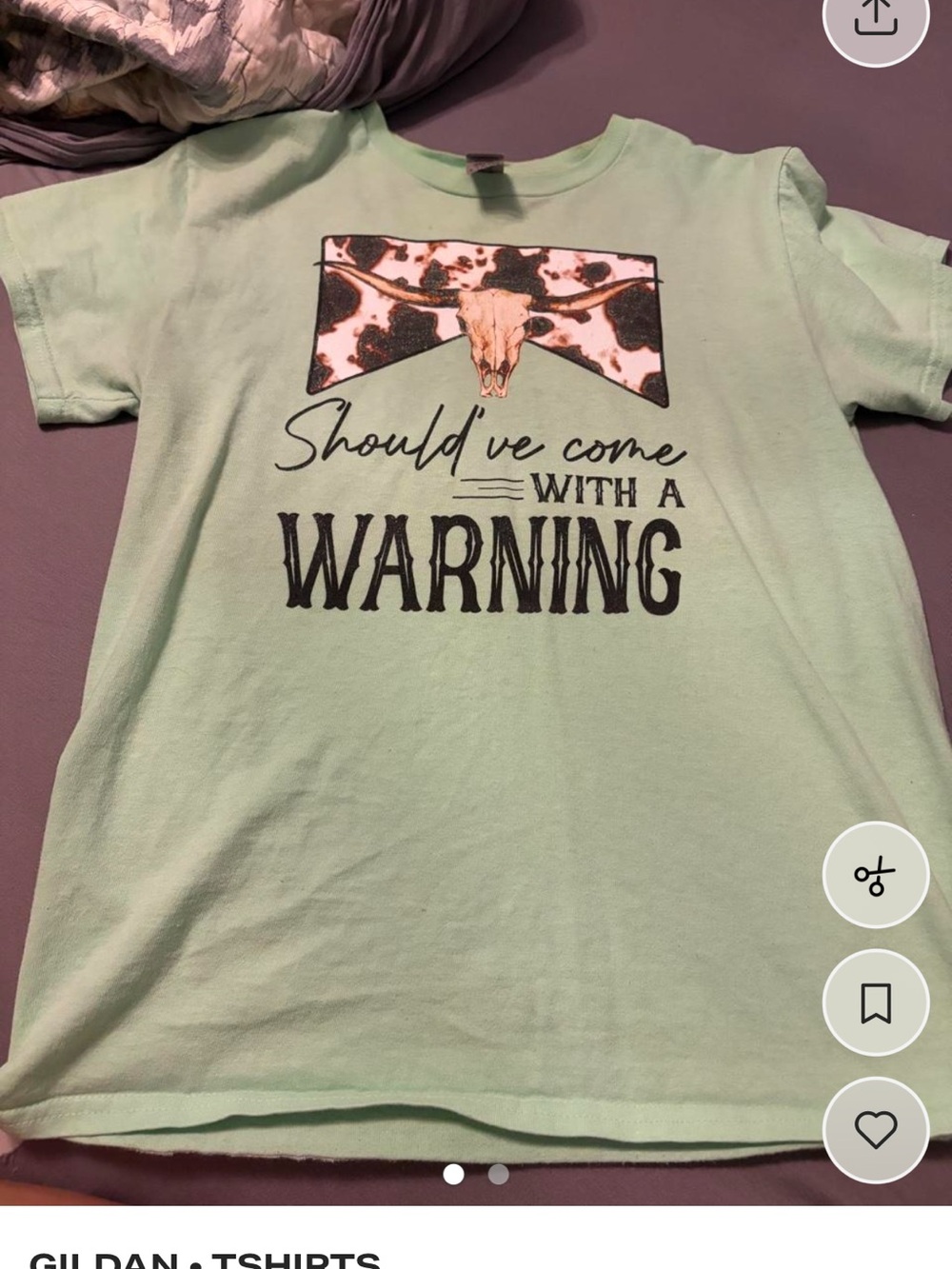 Gildan Mint Green Kids' Tee with Skull & Cowhide Graphic